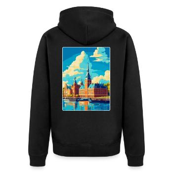 Helsingborg Schweden Vintage Reiseplakat Souvenir - Unisex Premium Bio Zip Hoodie - Schwarz - Hinten - Nico (187cm)