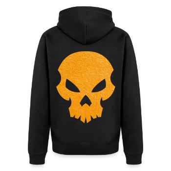 Oranger Totenkopf Silhouette mit Textur - Unisex Premium Bio Zip Hoodie - Schwarz - Hinten - Nico (187cm)