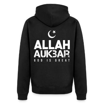 Allah Spruch - Unisex Premium Bio Zip Hoodie - Schwarz - Hinten - Nico (187cm)