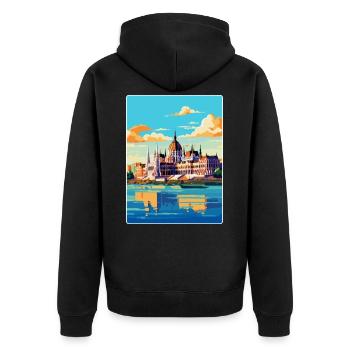 Budapest Ungarn Vintage Reiseplakat Souvenir - Unisex Premium Bio Zip Hoodie - Schwarz - Hinten - Nico (187cm)