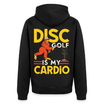 Scheibengolf ist mein Kardiotraining Freizeit-Werf - Unisex Premium Bio Zip Hoodie - Schwarz - Hinten - Nico (187cm)