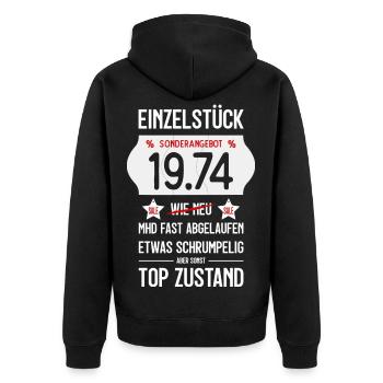 52. GEBURTSTAG 1974 EINZELSTÜCK PREISSCHILD - Unisex Premium Bio Zip Hoodie - Schwarz - Hinten - Nico (187cm)