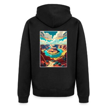 Horseshoe Bend National Park Vintage Reiseposter - Unisex Premium Bio Zip Hoodie - Schwarz - Hinten - Nico (187cm)