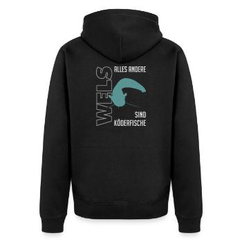 Wels angeln Waller fischen Sportfischen auf Wels - Unisex Premium Bio Zip Hoodie - Schwarz - Hinten - Nico (187cm)