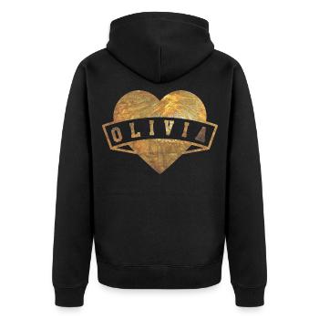 Olivia Herzen Gold - Unisex Premium Bio Zip Hoodie - Schwarz - Hinten - Nico (187cm)