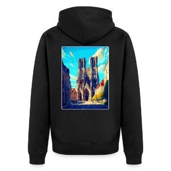 Reims Frankreich Vintage Reiseposter WPA Souvenir - Unisex Premium Bio Zip Hoodie - Schwarz - Hinten - Nico (187cm)