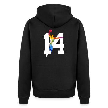 NUMMER 14 BASKETBALL 14. GEBURTSTAG - Unisex Premium Bio Zip Hoodie - Schwarz - Hinten - Nico (187cm)