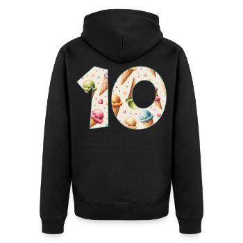 EISCREME NUMMER 10 JAHRE EIS 10. GEBURTSTAG - Unisex Premium Bio Zip Hoodie - Schwarz - Hinten - Nico (187cm)