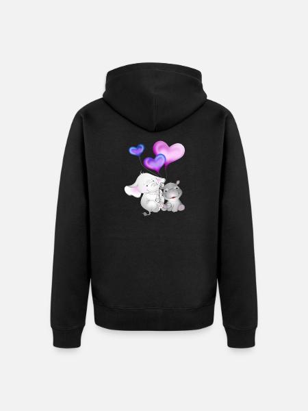 Elefant Luftballon Nilpferd - Unisex Premium Bio Zip Hoodie - Schwarz