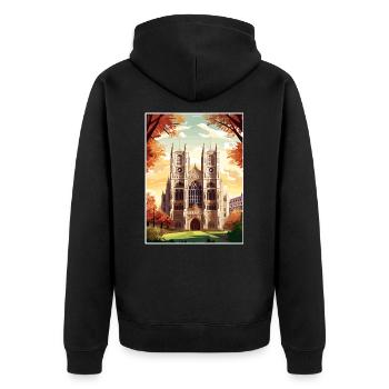 Westminster Abbey London Vintage Reiseposter WPA - Unisex Premium Bio Zip Hoodie - Schwarz - Hinten - Nico (187cm)