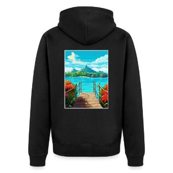 Bora Französisch-Polynesien Vintage Reiseposter WPA - Unisex Premium Bio Zip Hoodie - Schwarz - Hinten - Nico (187cm)
