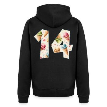 EISCREME NUMMER 14 JAHRE EIS 14. GEBURTSTAG - Unisex Premium Bio Zip Hoodie - Schwarz - Hinten - Nico (187cm)