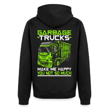 Garbage Truck Trash Collector Recycling Abfall - Unisex Premium Bio Zip Hoodie - Schwarz - Hinten - Nico (187cm)