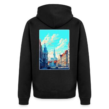 Brüssel Belgien Vintage Reiseplakat Souvenir - Unisex Premium Bio Zip Hoodie - Schwarz - Hinten - Nico (187cm)