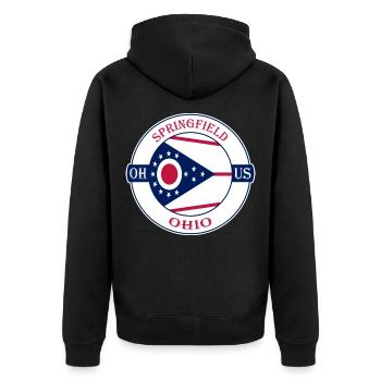 Springfield Ohio Flagge USA Reise Souvenir Abzeichen - Unisex Premium Bio Zip Hoodie - Schwarz - Hinten - Nico (187cm)