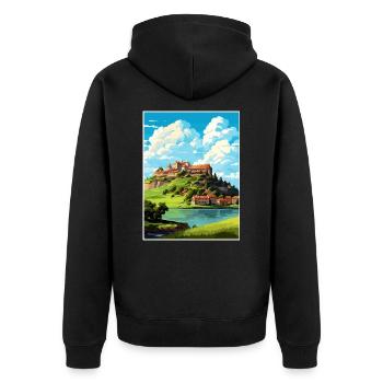 Ptuj-Schloss-Slowenien-Bleder-Reise-Plakat - Unisex Premium Bio Zip Hoodie - Schwarz - Hinten - Nico (187cm)