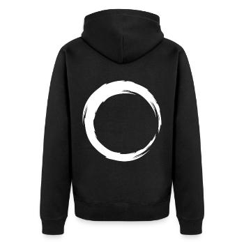 Kreis Linie Symbol weiß - Unisex Premium Bio Zip Hoodie - Schwarz - Hinten - Nico (187cm)