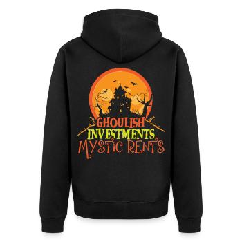 Gruselige Investitionen Mystic Rents Halloween - Unisex Premium Bio Zip Hoodie - Schwarz - Hinten - Nico (187cm)