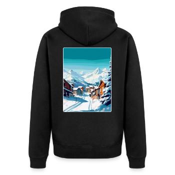 Val Thorens Frankreich Vintage Reiseplakat Souvenir - Unisex Premium Bio Zip Hoodie - Schwarz - Hinten - Nico (187cm)