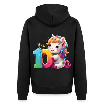 NUMMER 10 JAHRE EINHORN 10. GEBURTSTAG - Unisex Premium Bio Zip Hoodie - Schwarz - Hinten - Nico (187cm)