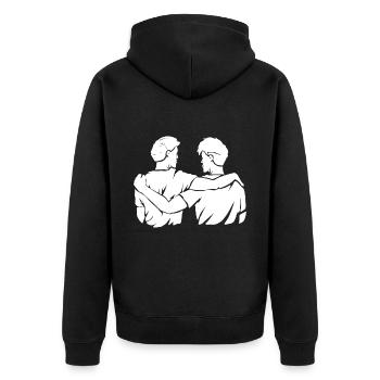 Beste Freunde Arm in Arm Partnerlook - Unisex Premium Bio Zip Hoodie - Schwarz - Hinten - Nico (187cm)