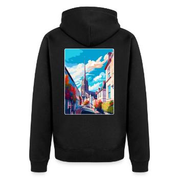 Truro England UK Vintage Reiseposter Wandkunst - Unisex Premium Bio Zip Hoodie - Schwarz - Hinten - Nico (187cm)