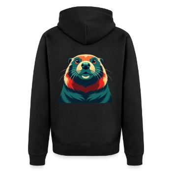 Biber Cartoon Figur Buntes Haustier Tier - Unisex Premium Bio Zip Hoodie - Schwarz - Hinten - Nico (187cm)
