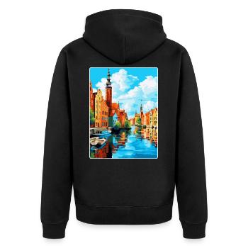 Danzig Polen Vintage Reiseposter WPA Souvenir - Unisex Premium Bio Zip Hoodie - Schwarz - Hinten - Nico (187cm)