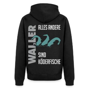 Wels fischen Kampf mit dem starken Wels - Unisex Premium Bio Zip Hoodie - Schwarz - Hinten - Nico (187cm)
