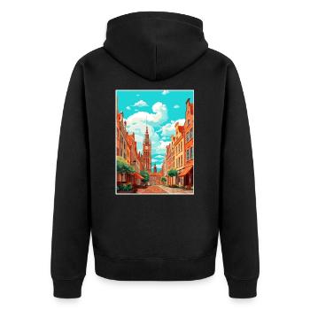 Danzig Polnische Ostseeküste Polen Reiseplakat - Unisex Premium Bio Zip Hoodie - Schwarz - Hinten - Nico (187cm)