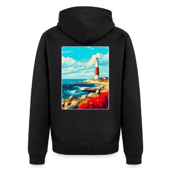Portland Bill England Uk Reiseplakat Souvenir - Unisex Premium Bio Zip Hoodie - Schwarz - Hinten - Nico (187cm)