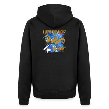Waller Welssilhouette Angelrute und Farbkleckse - Unisex Premium Bio Zip Hoodie - Schwarz - Hinten - Nico (187cm)