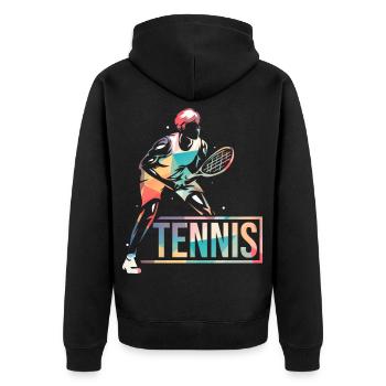 Flinker Tennisspieler Rasentennis - Unisex Premium Bio Zip Hoodie - Schwarz - Hinten - Nico (187cm)