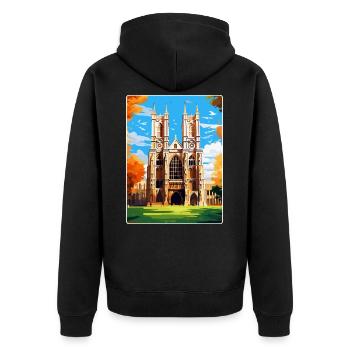 Westminster Abbey London England Großbritannien Reiseplakat - Unisex Premium Bio Zip Hoodie - Schwarz - Hinten - Nico (187cm)
