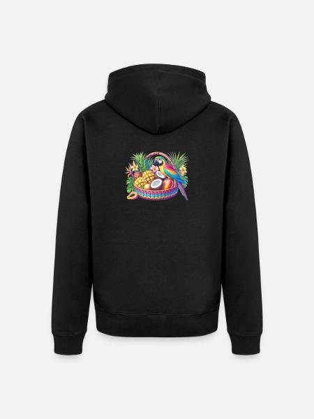 Obstkorb mit Papagei - Unisex Premium Bio Zip Hoodie - Schwarz