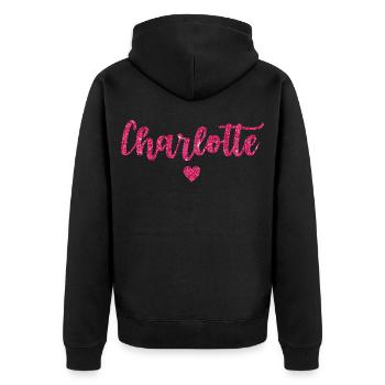 Charlotte Herz Pink - Unisex Premium Bio Zip Hoodie - Schwarz - Hinten - Nico (187cm)