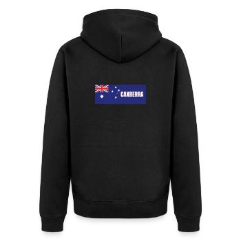 Canberra City in australischer Flagge - Unisex Premium Bio Zip Hoodie - Schwarz - Hinten - Nico (187cm)