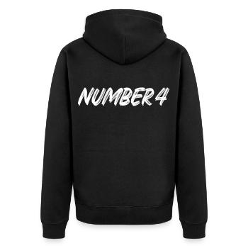 Number 4 - vier - vierter - vierte - 4 - Nummer 4 - Unisex Premium Bio Zip Hoodie - Schwarz - Hinten - Nico (187cm)