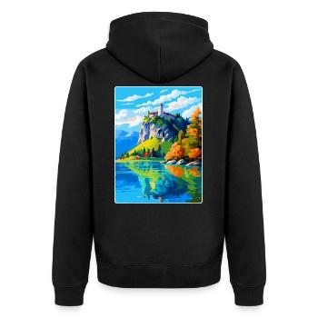Château de Bled, Slovénie, Affiche de voyage vintage, WPA, Art - Veste à capuche bio Premium Unisexe - noir - Dos - Nico (187cm)