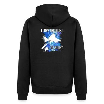 Waller Welssilhouette Angelrute und Farbkleckse - Unisex Premium Bio Zip Hoodie - Schwarz - Hinten - Nico (187cm)