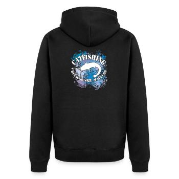 Poisson-chat Wels Waller sur des taches de couleur - Veste à capuche bio Premium Unisexe - noir - Dos - Nico (187cm)