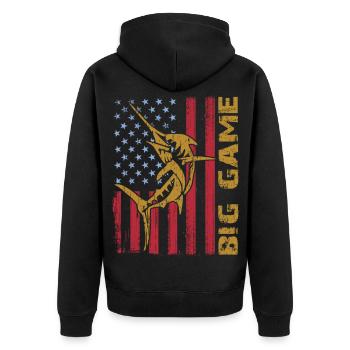 Jumping Marlin with US flag Deep Sea Fishing - Unisex Premium Organic Zip Hoodie - black - Back - Nico (187cm)