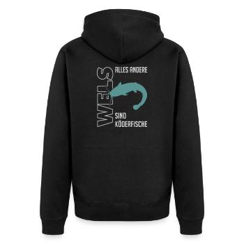 Wels angeln Waller fischen Sportfischen auf Wels - Unisex Premium Bio Zip Hoodie - Schwarz - Hinten - Nico (187cm)