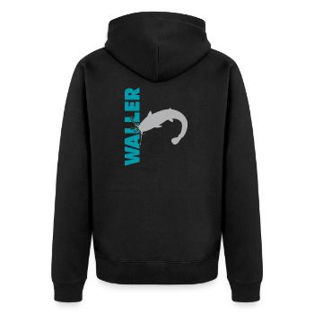 Wels fischen Kampf mit dem starken Wels - Unisex Premium Bio Zip Hoodie - Schwarz - Hinten - Nico (187cm)