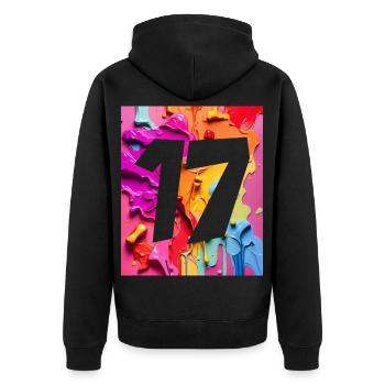 NR. 17 NUMMER 17 BUNT 17. GEBURTSTAG - Unisex Premium Bio Zip Hoodie - Schwarz - Hinten - Nico (187cm)