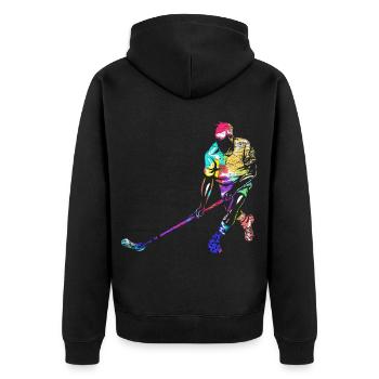 Paradenstarker Floorball Torhüter - Unisex Premium Bio Zip Hoodie - Schwarz - Hinten - Nico (187cm)