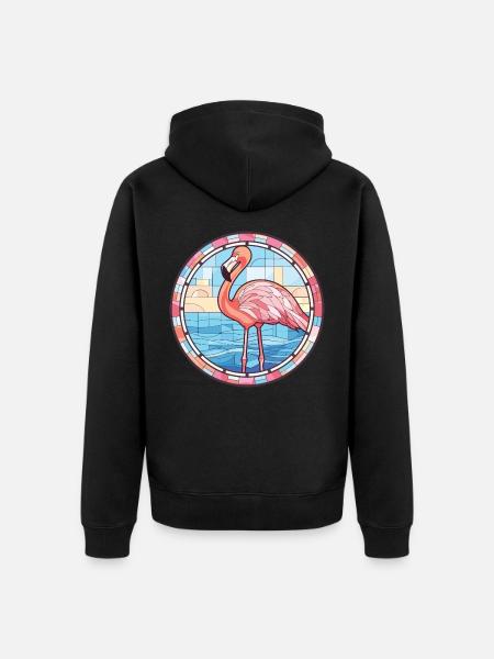 Flamingo Bunte Aquarell-Tierillustration - Unisex Premium Bio Zip Hoodie - Schwarz