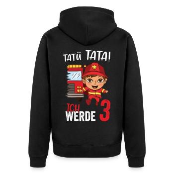 Tatü tata ich werde 3 Jahre Alt Feuerwehr - Unisex Premium Bio Zip Hoodie - Schwarz - Hinten - Nico (187cm)