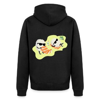 Sonnenhungriges Sushi Lachsrolle - Unisex Premium Bio Zip Hoodie - Schwarz - Hinten - Nico (187cm)