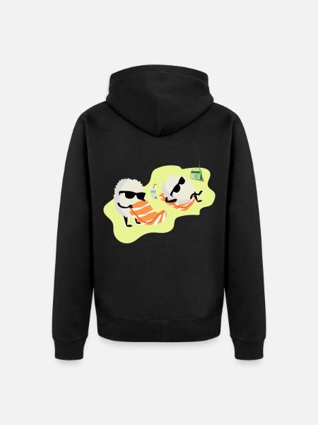Sonnenhungriges Sushi Lachsrolle - Unisex Premium Bio Zip Hoodie - Schwarz